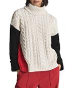 Reiss Jan Color Blocked Cable Knit Turtleneck Sweater
