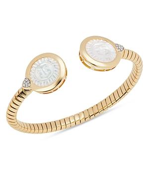 Marina B 18k Yellow Gold Soleil Mother Of Pearl & Diamond Double Sun Cuff Bangle Bracelet