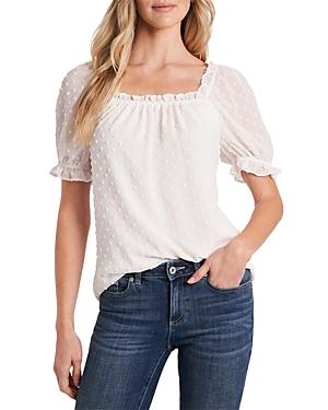 Cece Clip Dot Square Neck Puff Sleeve Top