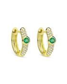 Meira T 14k Yellow Gold Emerald & Diamond Pave Huggie Hoop Earrings