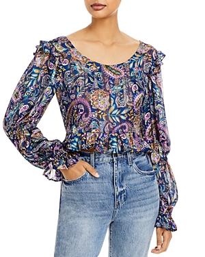 Aqua Paisley Ruffle Cropped Blouse - 100% Exclusive
