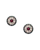 Bloomingdale's Ruby & Blue & White Diamond Halo Stud Earrings In 14k Rose Gold - 100% Exclusive
