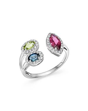 Multi Gemstone And Diamond Open Ring In 14k White Gold - 100% Exclusive