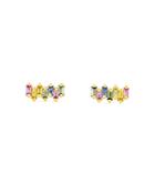 Suzanne Kalan 18k Yellow Gold Fireworks Rainbow Sapphire Cluster Stud Earrings