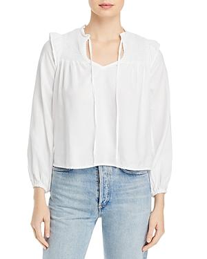 Bella Dahl Smocked Ruffle Tie Neck Blouse