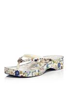 Tory Burch Women's Printed Cut-out Wedge Thong Sandals