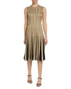 St. John Gold Cable Stripe Knit Sequin Detail Dress