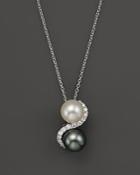 Cultured Tahitian Pearl And Cultured Freshwater Pearl Pendant Necklace With Diamonds In 14k White Gold, 18