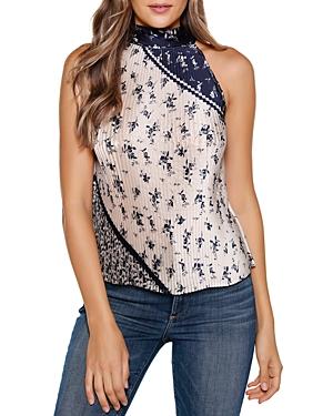 Belldini Floral Pleated Mock Neck Top