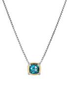 David Yurman Sterling Silver Petite Chatelaine Hampton Blue Topaz & Diamond Pendant Necklace With 18k Yellow Gold, 18