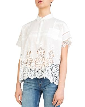 The Kooples Lace-detail Embroidered Cotton Shirt