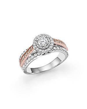 Diamond Solitaire Ring With Halo In 14k White And Rose Gold, 1.0 Ct. T.w. - 100% Exclusive