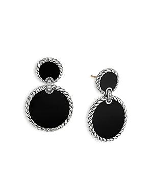 David Yurman Sterling Silver Dy Elements Double Drop Earrings With Black Onyx & Diamonds