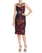 Adrianna Papell Illusion Neck Floral-embroidered Sheath Dress