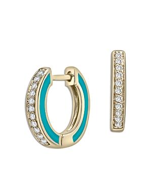 Bloomingdale's Diamond Huggie Hoop Earrings In 14k Yellow Gold With Blue Enamel, 0.15 Ct. T.w. - 100% Exclusive