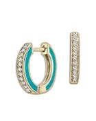 Bloomingdale's Diamond Huggie Hoop Earrings In 14k Yellow Gold With Blue Enamel, 0.15 Ct. T.w. - 100% Exclusive