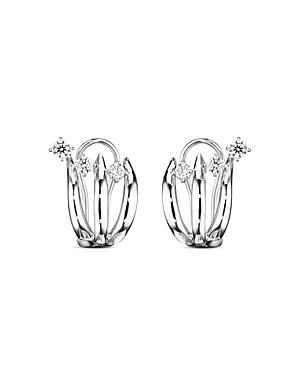 Hueb 18k White Gold Tribal Diamond Three Prong Omega Back Earrings