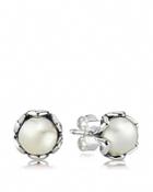 Pandora Stud Earrings - Sterling Silver & White Pearl Cultured Elegance