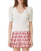 Maje Ibiza Collection Mentalo Crochet Sleeve Rib Knit Sweater
