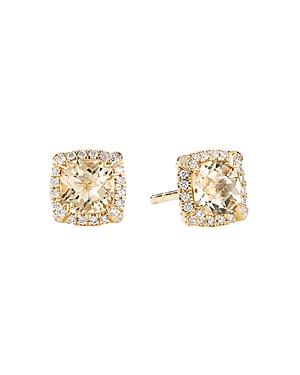 David Yurman Petite Chatelaine Pave Bezel Stud Earrings In 18k Yellow Gold With Champagne Citrine