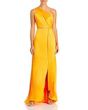 Ml Monique Lhuillier Satin One Shoulder Cutout Gown