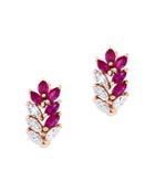 Bloomingdale's Ruby & Diamond Leaf Stud Earrings In 14k Rose Gold - 100% Exclusive
