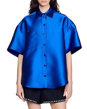 Sandro June Satin Oversized Shirt