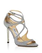 Jimmy Choo Women's Lang Glitter Leather Strappy High Heel Sandals