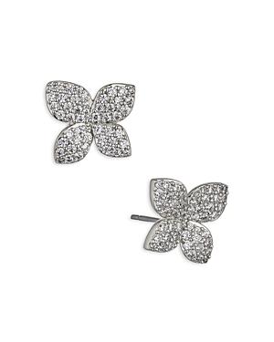 Nadri Wren Pave Flower Stud Earrings In Rhodium Plated