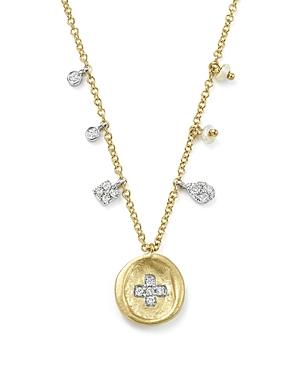 Meira T 14k White And Yellow Gold Diamond Cross Disc Necklace With Pearl Charms, 18