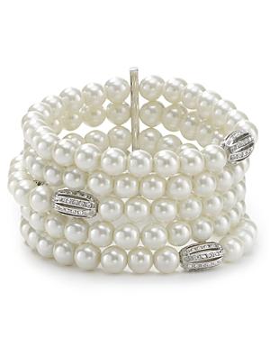 Lauren Ralph Lauren Five Row Pearl And Crystal Stretch Bracelet