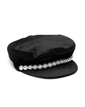 Eugenia Kim Marina Velvet & Faux Pearl Captain's Hat