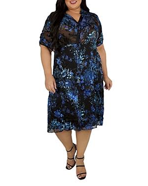 Maree Pour Toi Plus Floral Burnout Shirt Dress