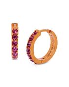 Kurt Geiger London Pink Crystal Huggie Hoop Earrings In Gold Tone