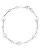 Bloomingdale's Freshwater Pearl & Diamond Bezel Bracelet In 14k White Gold - 100% Exclusive