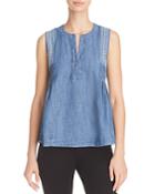 Aqua Embroidered Pleated Chambray Top - 100% Exclusive