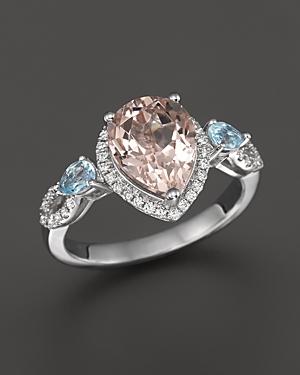 Diamond, Morganite & Aquamarine Statement Ring In 14k White Gold