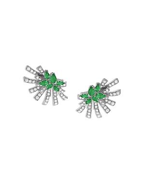 Hueb 18k White Gold Mirage Emerald & Diamond Cluster Stud Earrings