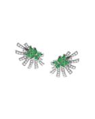 Hueb 18k White Gold Mirage Emerald & Diamond Cluster Stud Earrings