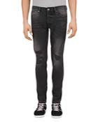 The Kooples Distressed Blue Straight Slim Fit Jeans In Black Washed