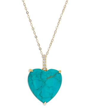 Rachel Reid 14k Yellow Gold Turquoise & Diamond Heart Pendant Necklace, 16-20