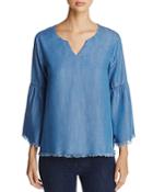 Billy T Frayed Chambray Bell Sleeve Top