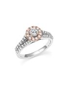 Diamond Halo Engagement Ring In 14k White And Rose Gold, 1.0 Ct. T.w.