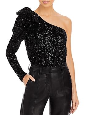 Aqua Sequined Bow One Shoulder Bodysuit - 100% Exclusive