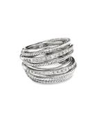 David Yurman Sterling Silver Crossover Wide Ring With Diamonds