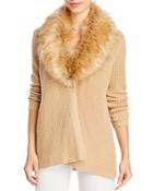 Single Thread Faux Fur Collar Cardigan