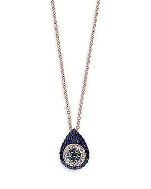 Bloomingdale's Blue Sapphire, Blue, Black And White Diamond Evil Eye Pendant Necklace In 14k Rose Gold, 16 - 100% Exclusive
