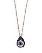 Bloomingdale's Blue Sapphire, Blue, Black And White Diamond Evil Eye Pendant Necklace In 14k Rose Gold, 16 - 100% Exclusive