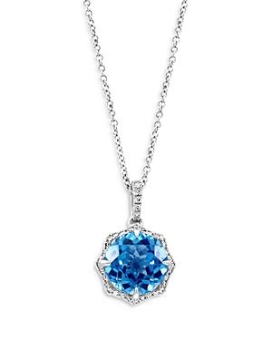 Bloomingdale's Blue Topaz & Diamond Halo Pendant Necklace In 14k White Gold, 16-18 - 100% Exclusive