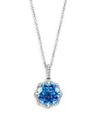 Bloomingdale's Blue Topaz & Diamond Halo Pendant Necklace In 14k White Gold, 16-18 - 100% Exclusive